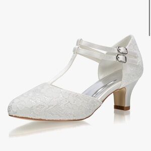 Bridal Closed Toe T-Strap Lace Heels